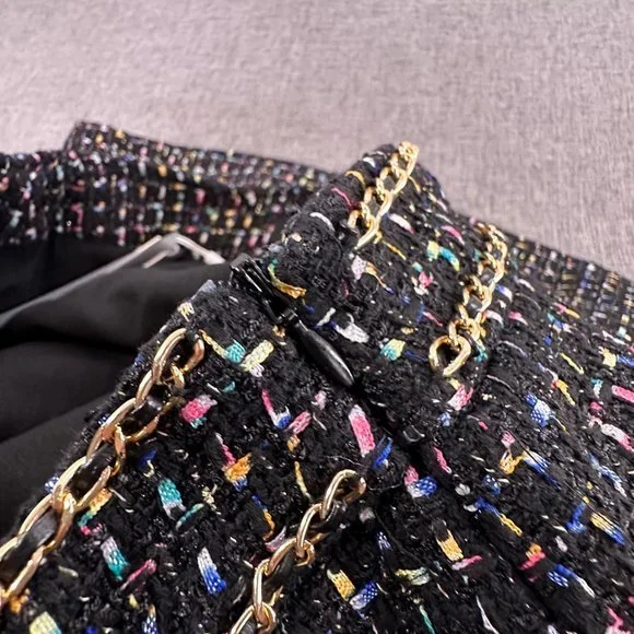 Endless Rose Tweed Skirt Black/ Multicolor Medium Gold Chain on Waistline Lined - Picture 6 of 16